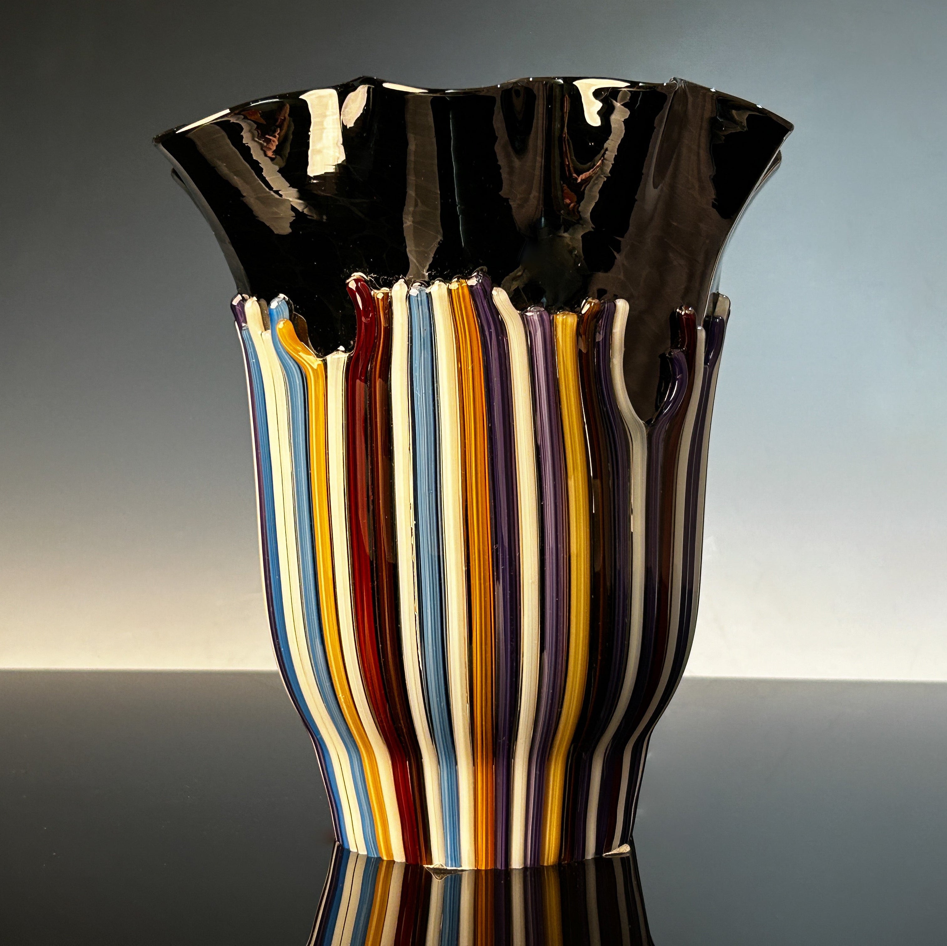 Black Vase with Colored Cane