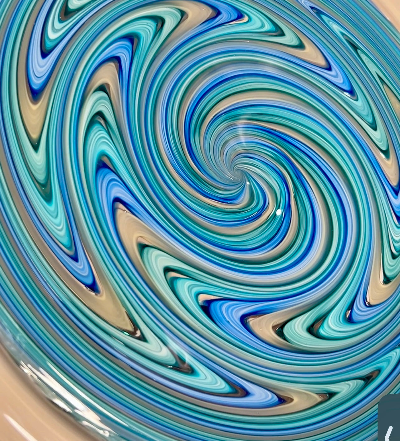 Blue and Multicolor Wig-Wag Cane Platter