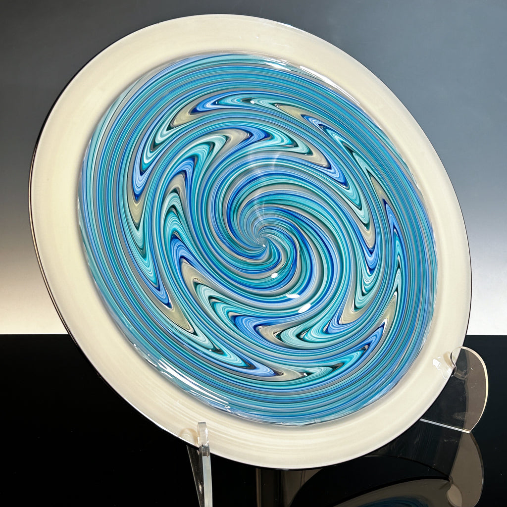 Blue and Multicolor Wig-Wag Cane Platter