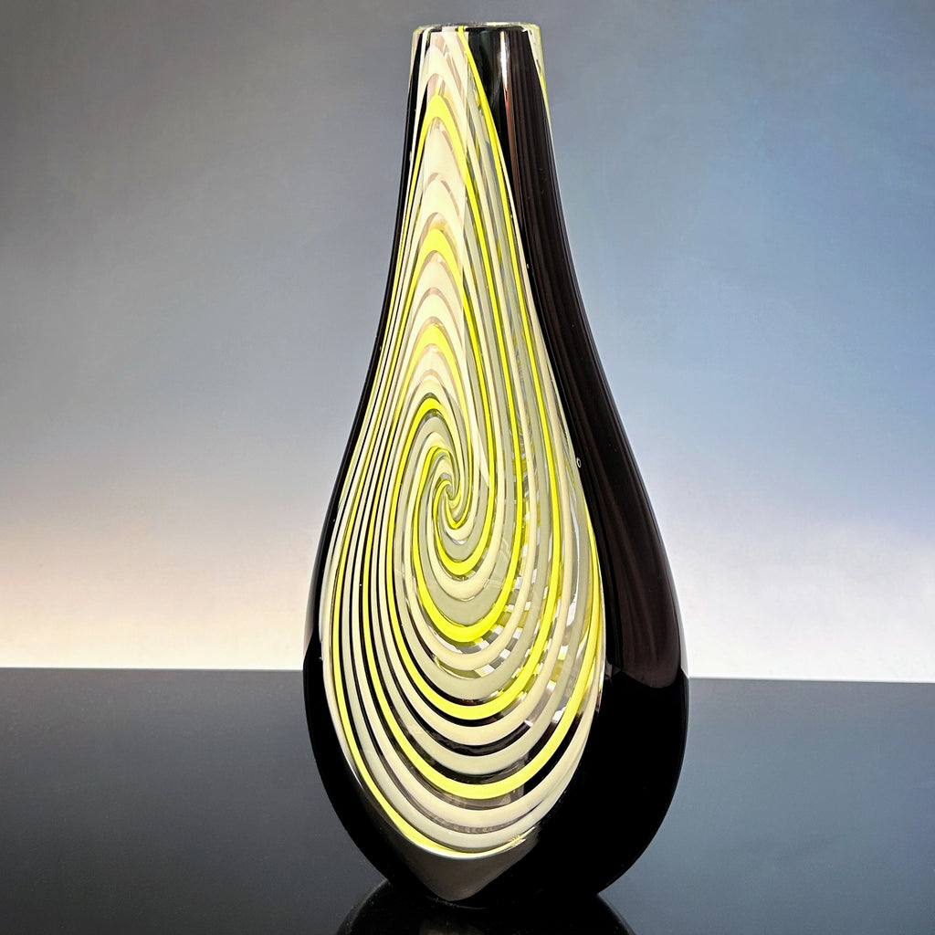 Teardrop Black & Green Cane Vase