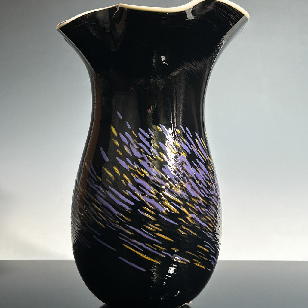 Black Vase Set with Purple and Gold