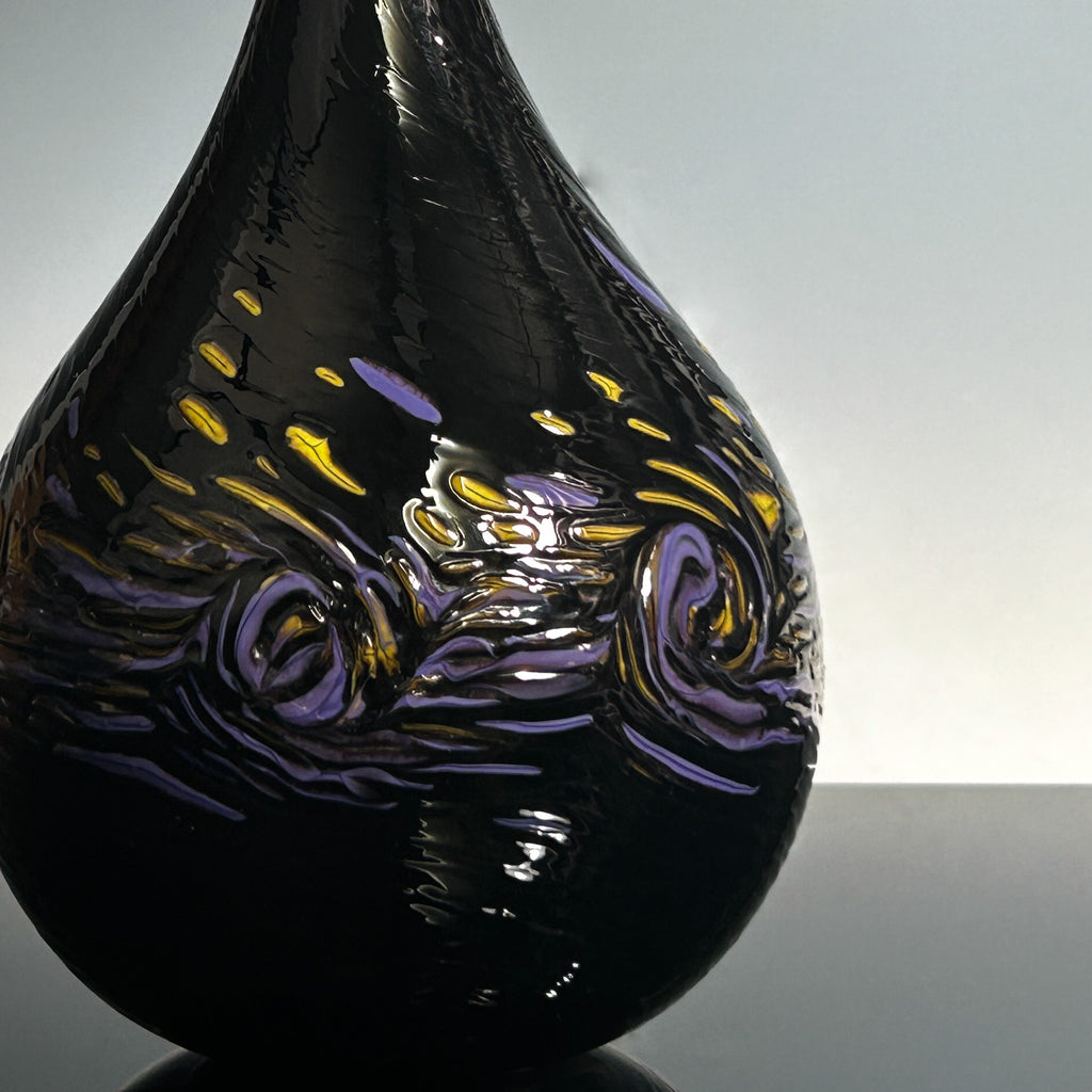 Black Vase Set with Purple and Gold
