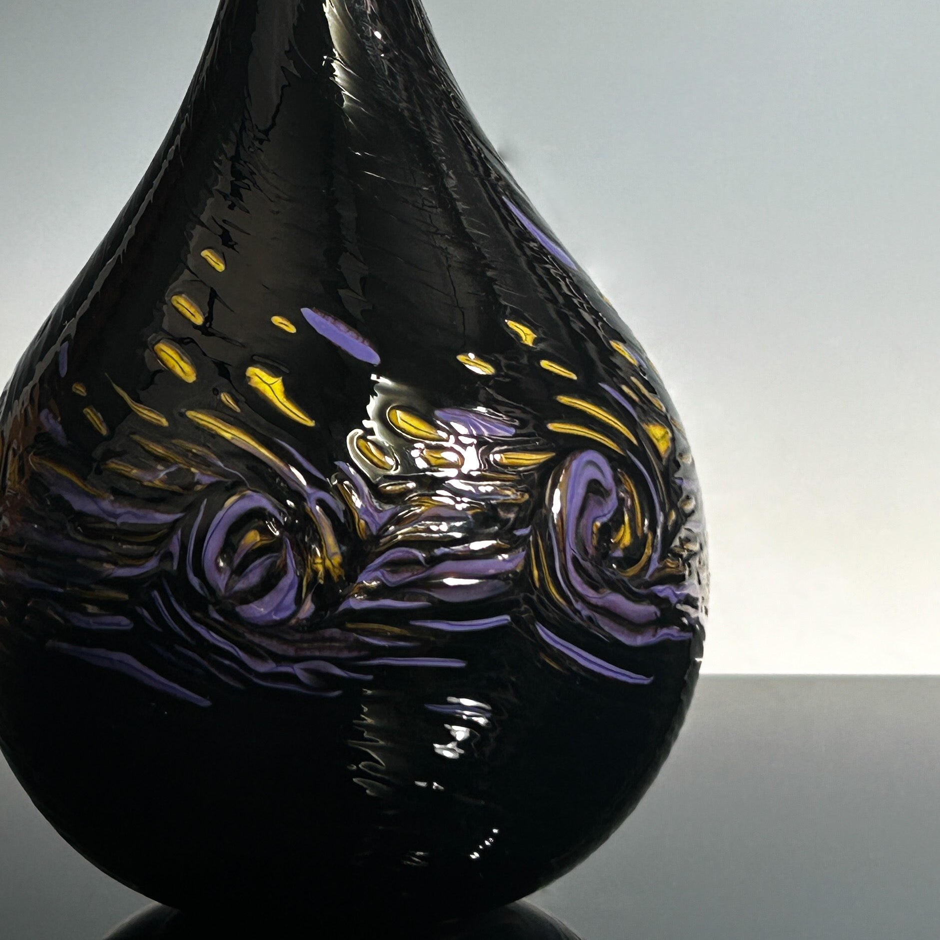 Black Vase Set with Purple and Gold