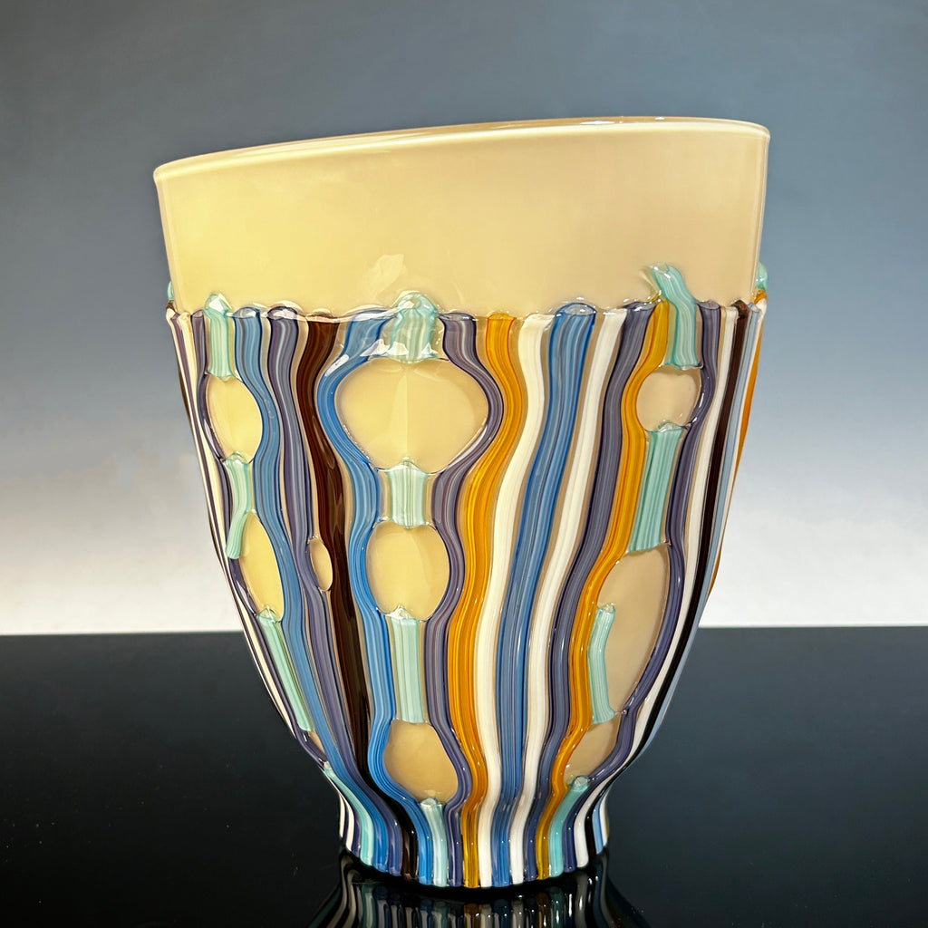 Cream Vase with Colored Cane